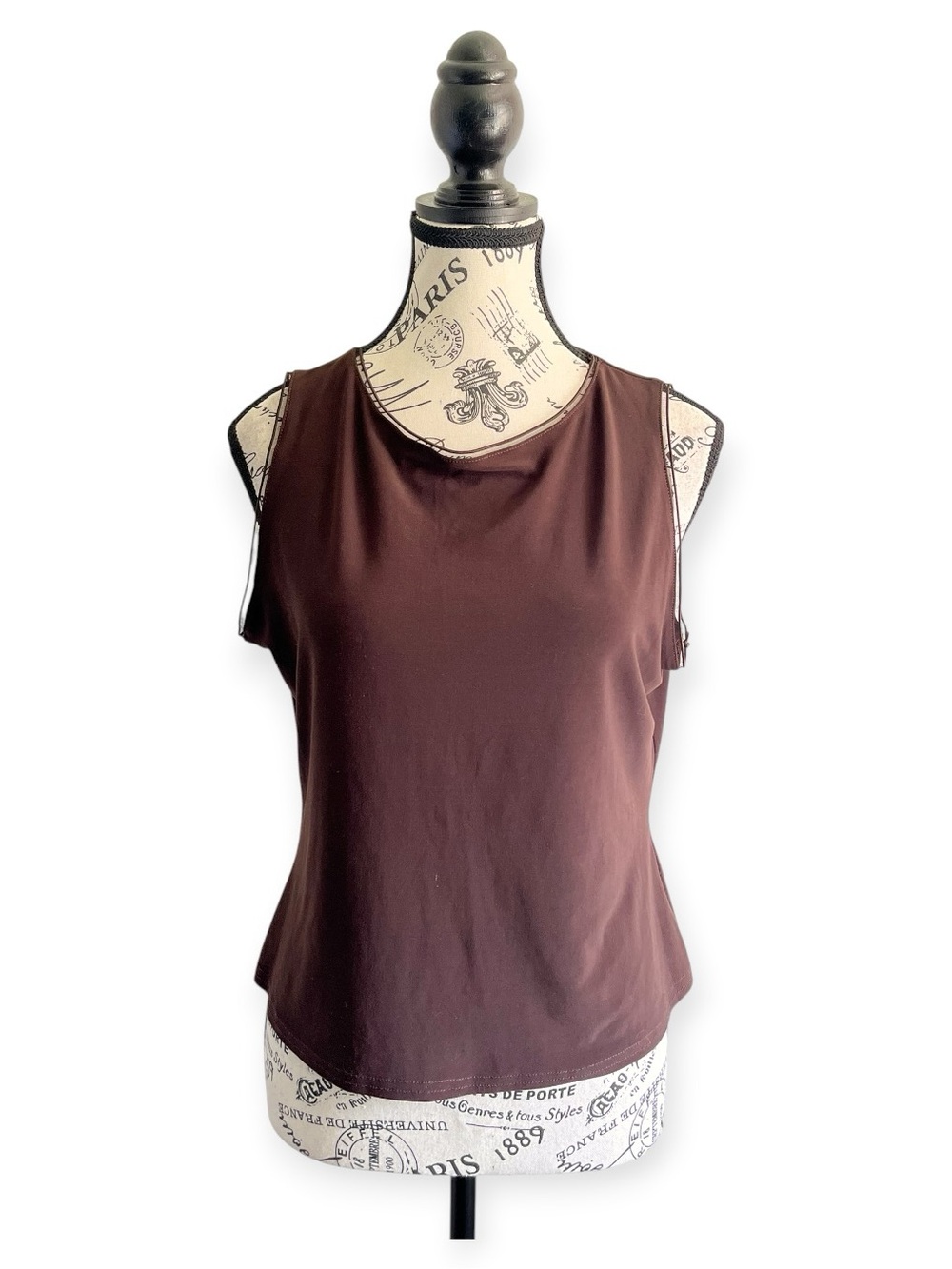 Joseph Ribkoff Vintage Chocolate Brown Tank Cami with Mesh Hem Y2K